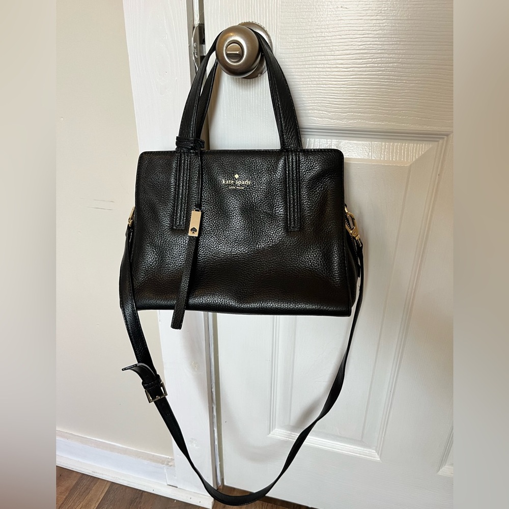 Kate Spade Dominique Grey Street Satchel Bag Black Pebbled Leather Crossbody - Picture 2 of 10